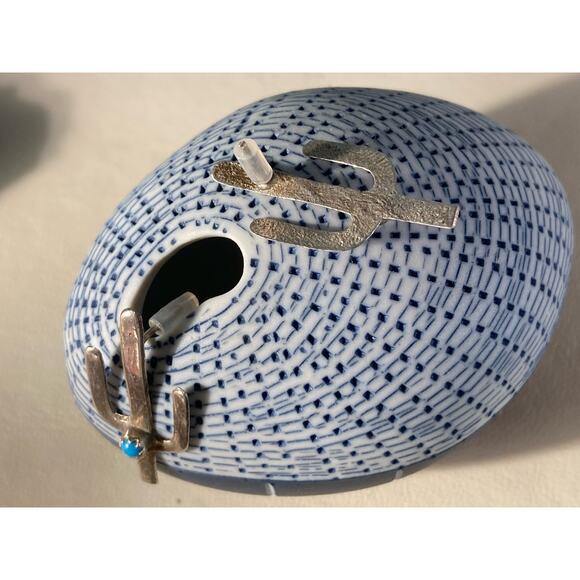 Silver & Turquoise Earrings Tiny Cactus Saguaro Pierced ~ Desert Love - Picture 7 of 7